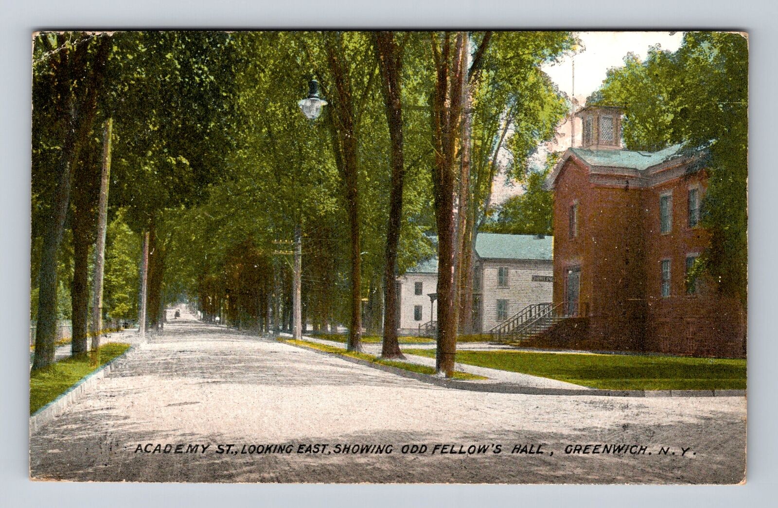 Greenwich NY-New York, Academy St, Odd Fellows Hall Vintage c1911 Postcard
