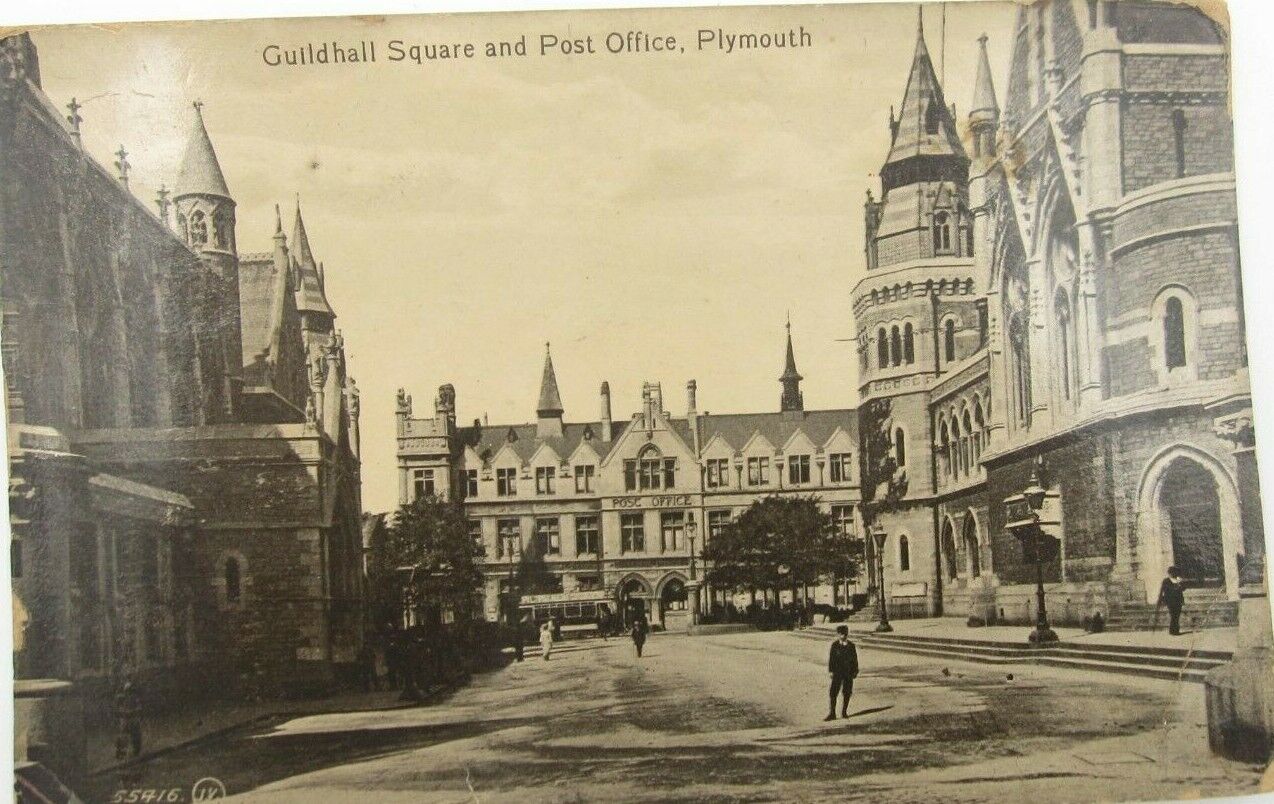 Vintage Guidhall Square & Post Office City Plymouth UK Postcard (A62)