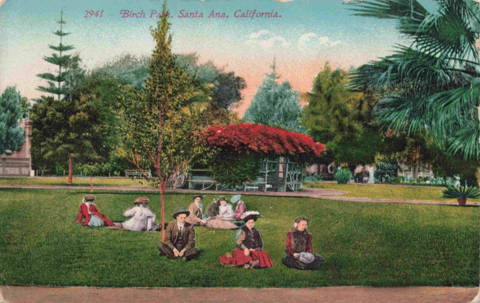 1912 People in Birch Park Santa Ana Orange California Vintage Mitchell Postcard