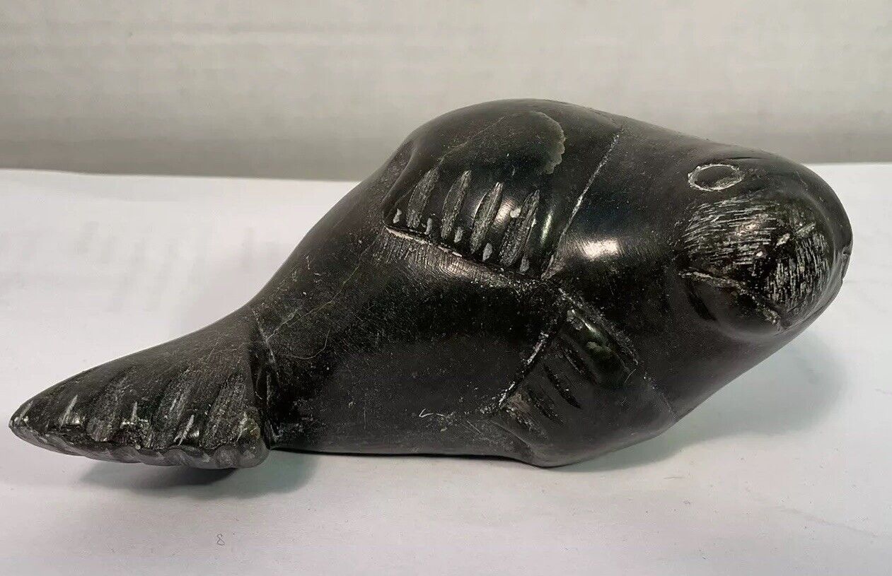 Vintage Inuit Carved Soapstone Seal  Paulosie Sivuak