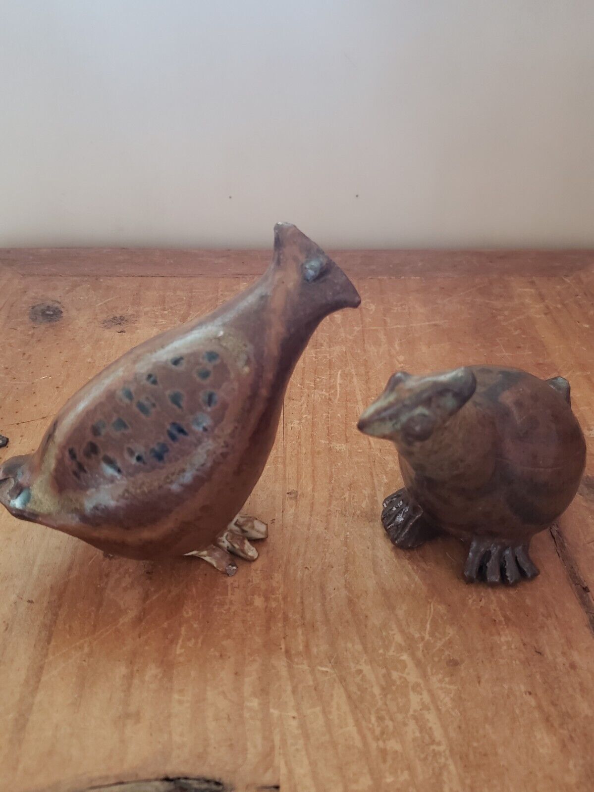 Pair of Frances Senska Birds Partridge Quail Vintage Stoneware Montana Pottery