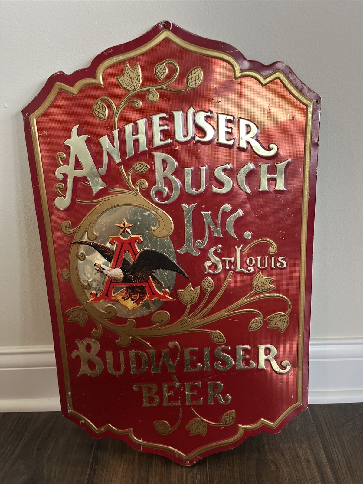Vintage Anheuser Busch Budweiser Metal Advertising Sign Bar Beer Original RARE