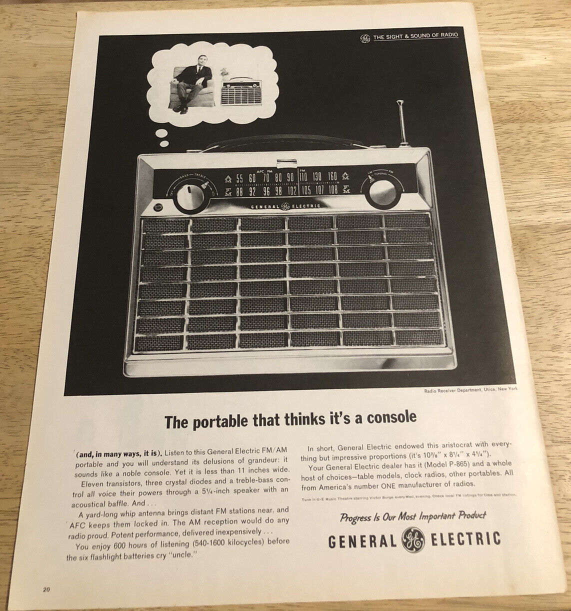 1962 GE GENERAL ELECTRIC FM/AM TRANSISTOR RADIO AD  - Vintage Magazine Ad