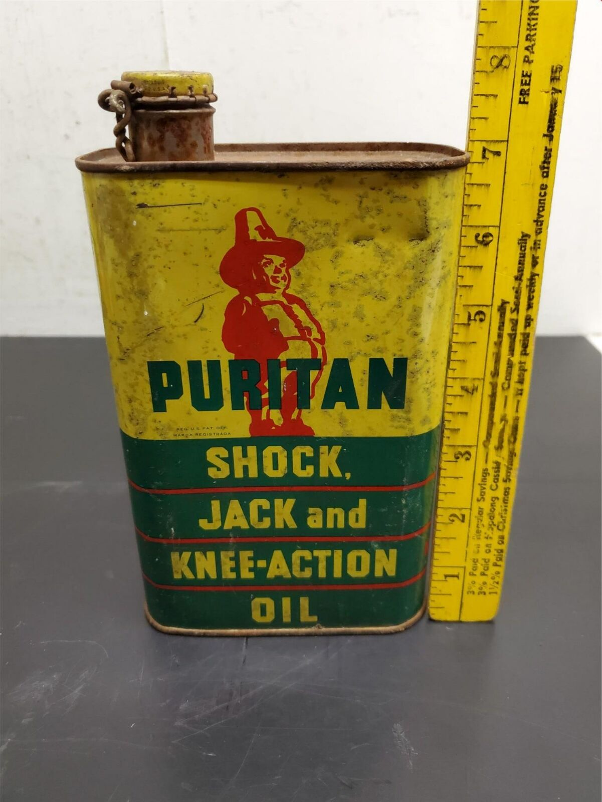 Vtg Antique Puritan Shock, Jack and Knee-Action Oil Unopened Can 32 Oz. Mancave