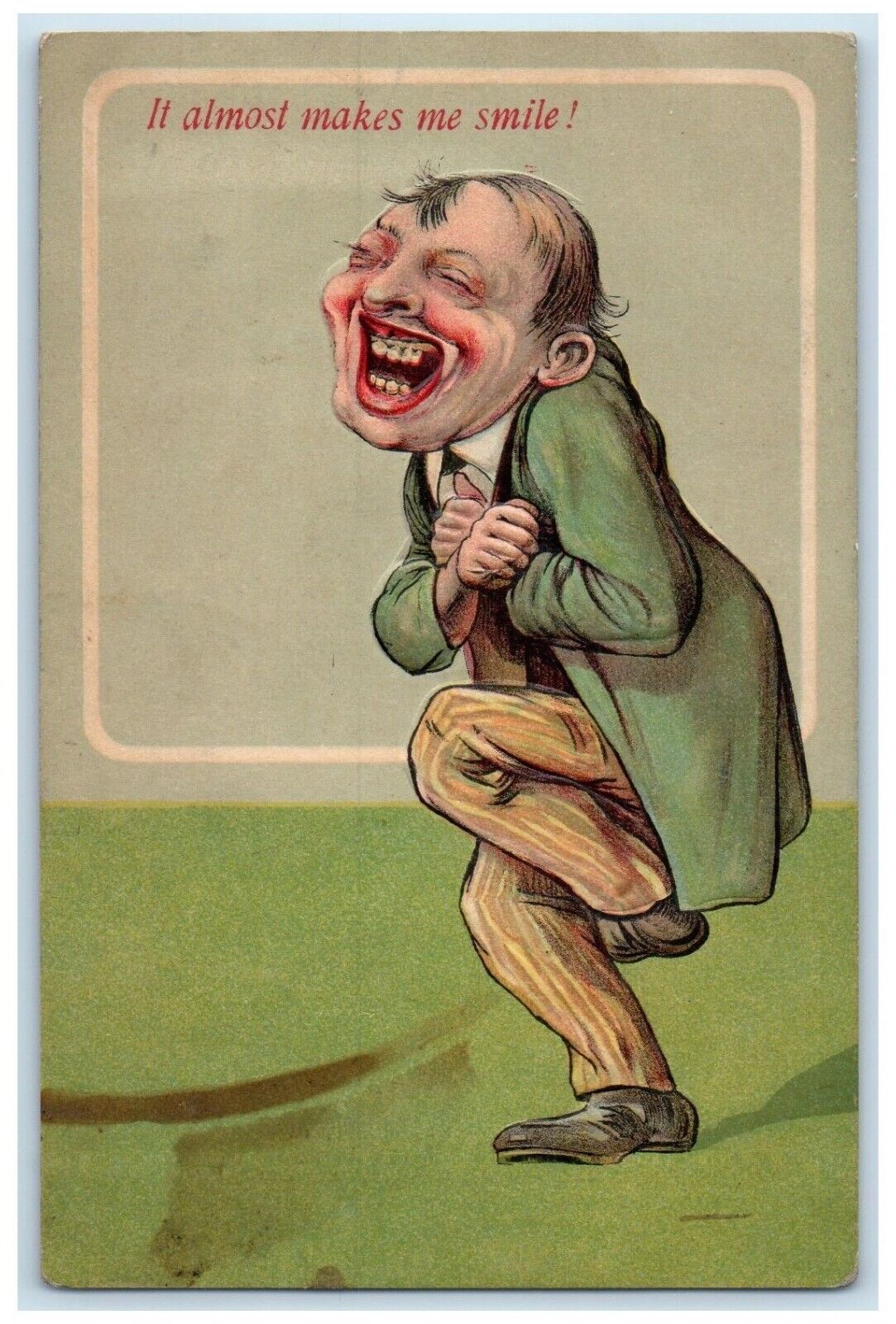 Humor Postcard Ugly Man It Almost Make Me Smile Embossed c1910's Posted Antique