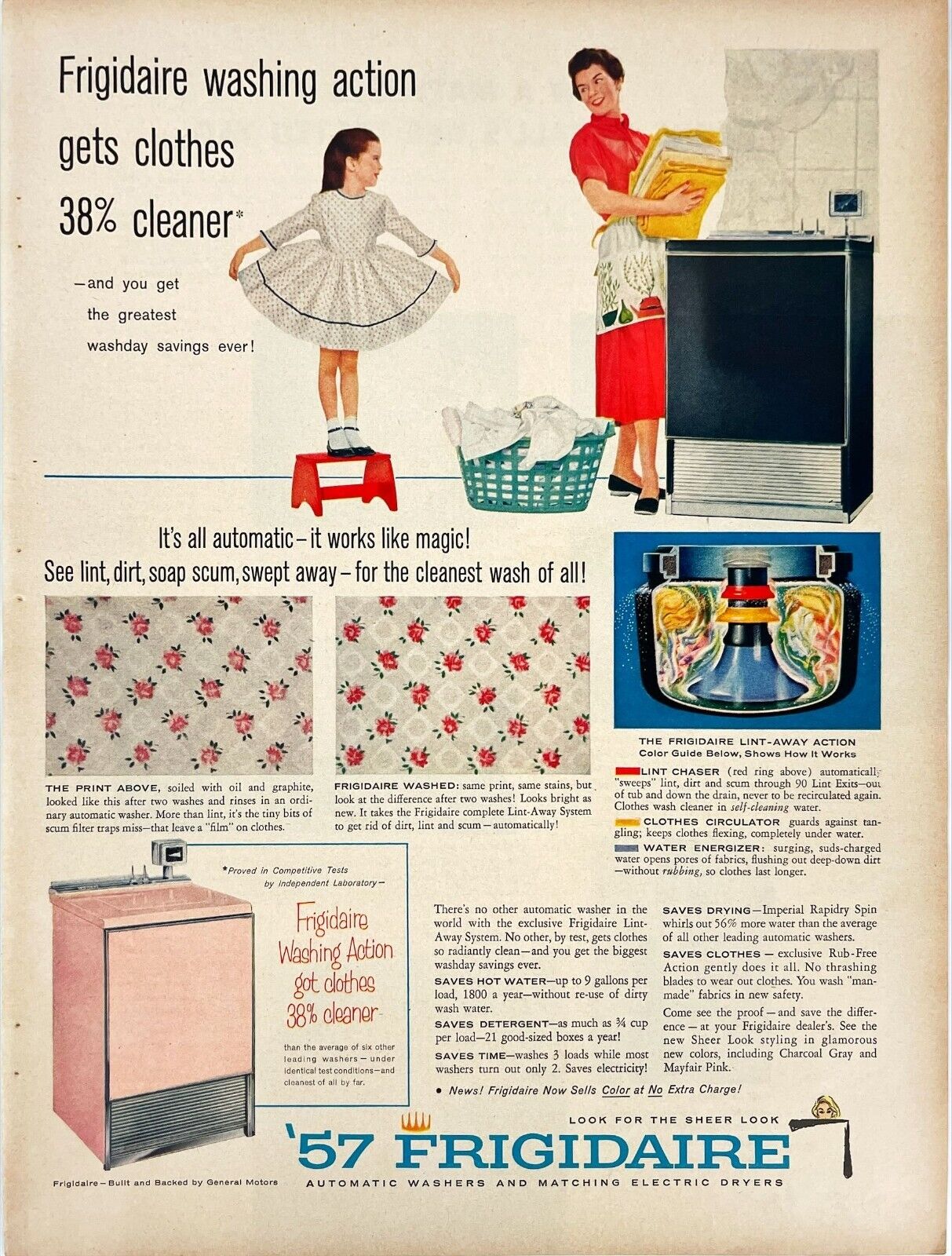 FRIGIDAIRE Automatic Washer Washing Machine Vtg Advertising Magazine Ad 1957