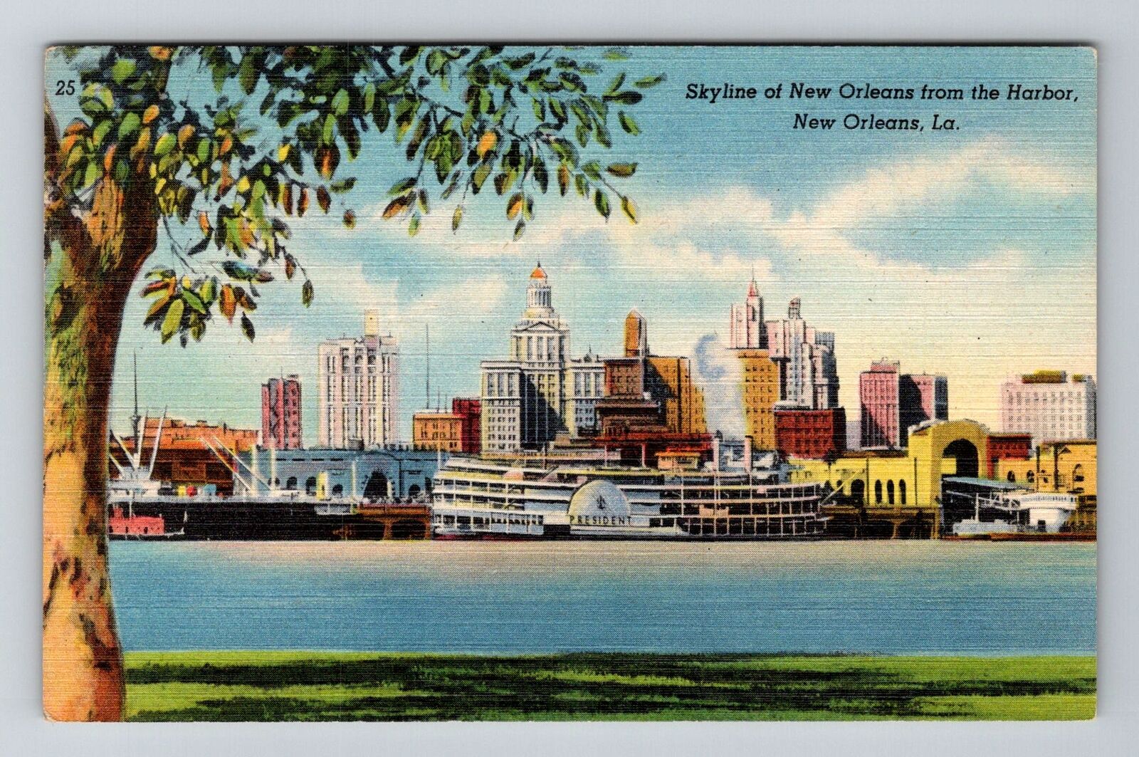 New Orleans LA-Louisiana, Skyline Of New Orleans From Harbor Vintage Postcard