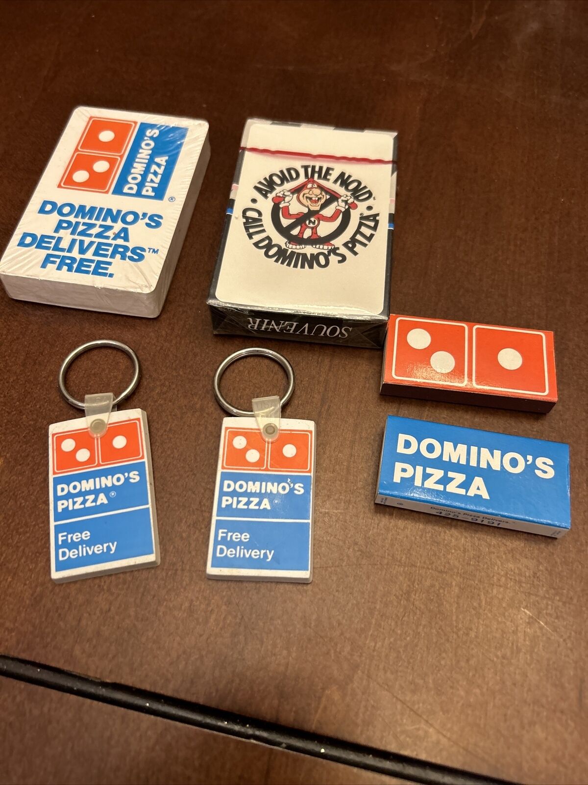 Vintage Domino\'s Pizza Avoid the Noid Playing Cards Keychains Matches New Old