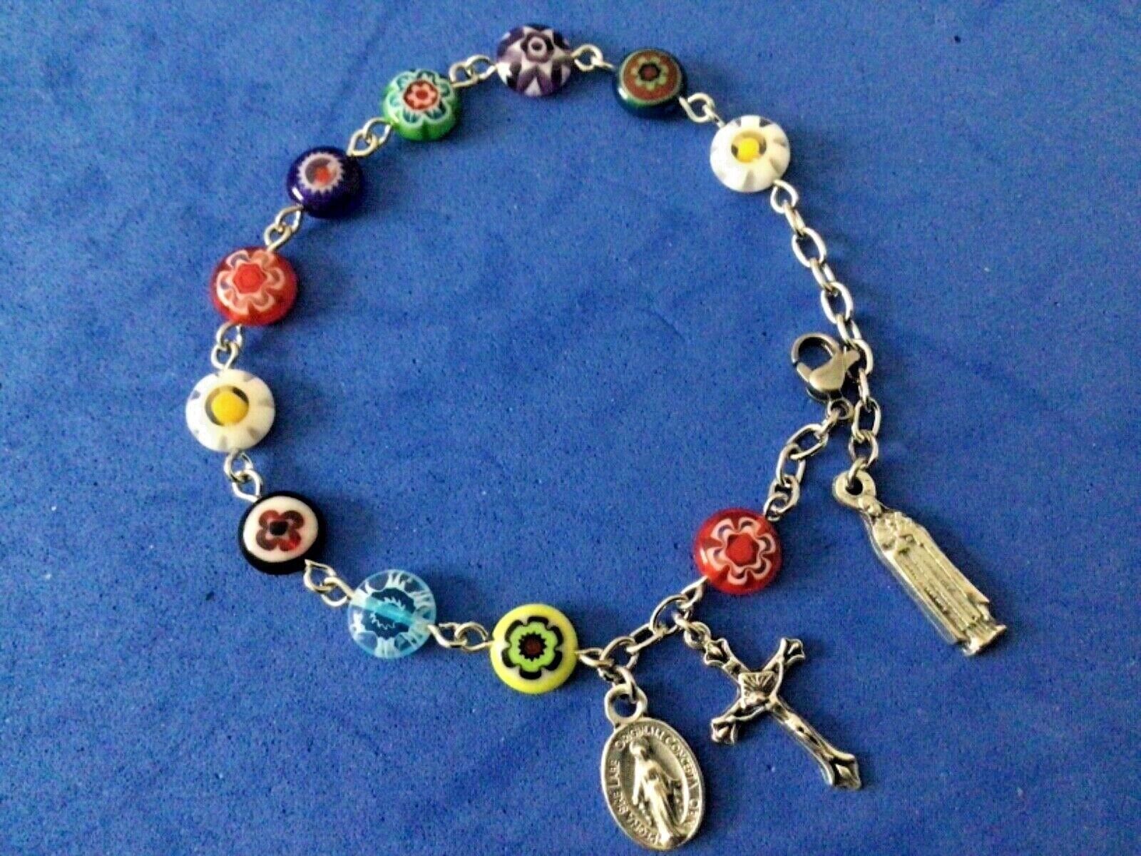 Custom Millefiori St Therese Saint Lil Flower Handmade Rosary Bracelet St Medal