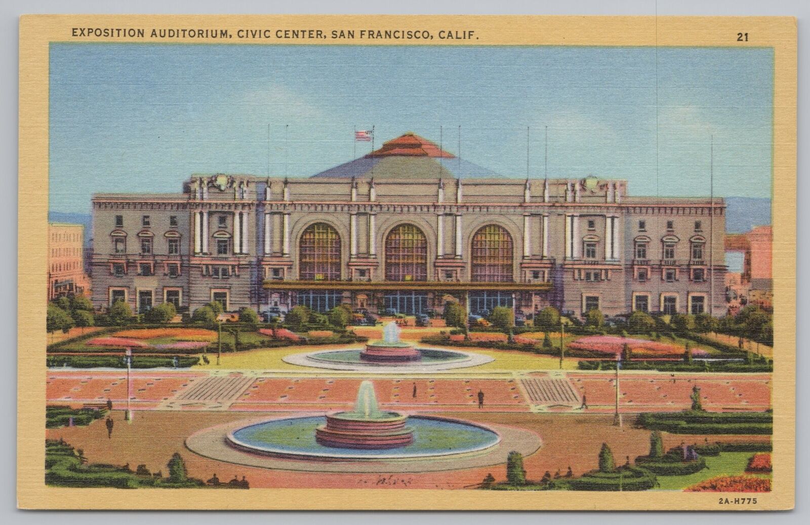 Linen~Air View Expo Auditorium Civic Center San Francisco CA~Vintage Postcard