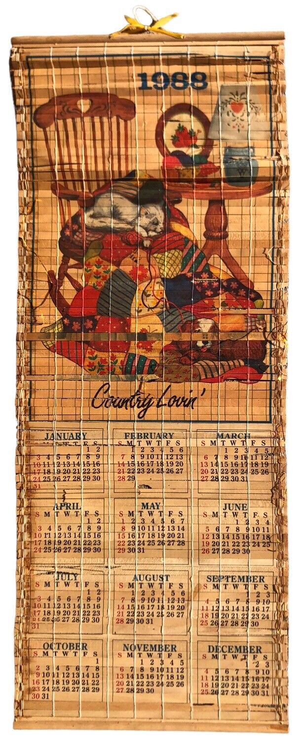 Vintage 1998 Bamboo Calendar Cute Blind Scroll \