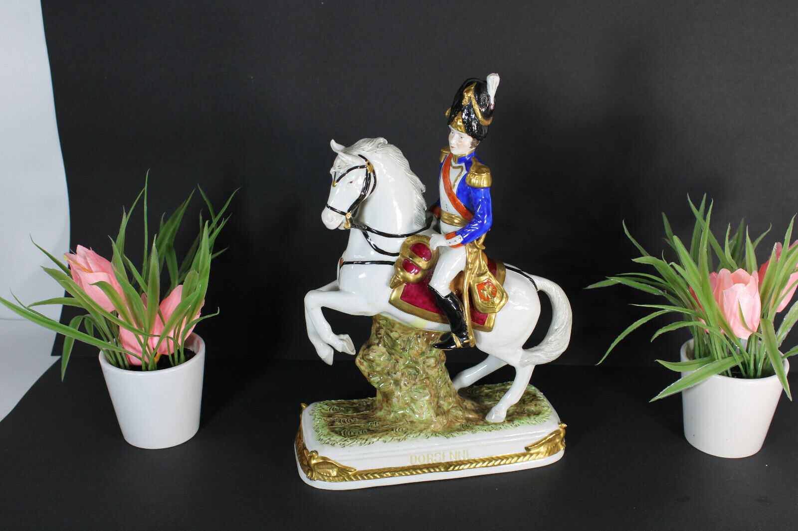 German scheibe alsbach porcelain napoleon officer dorsenne on horse marked 