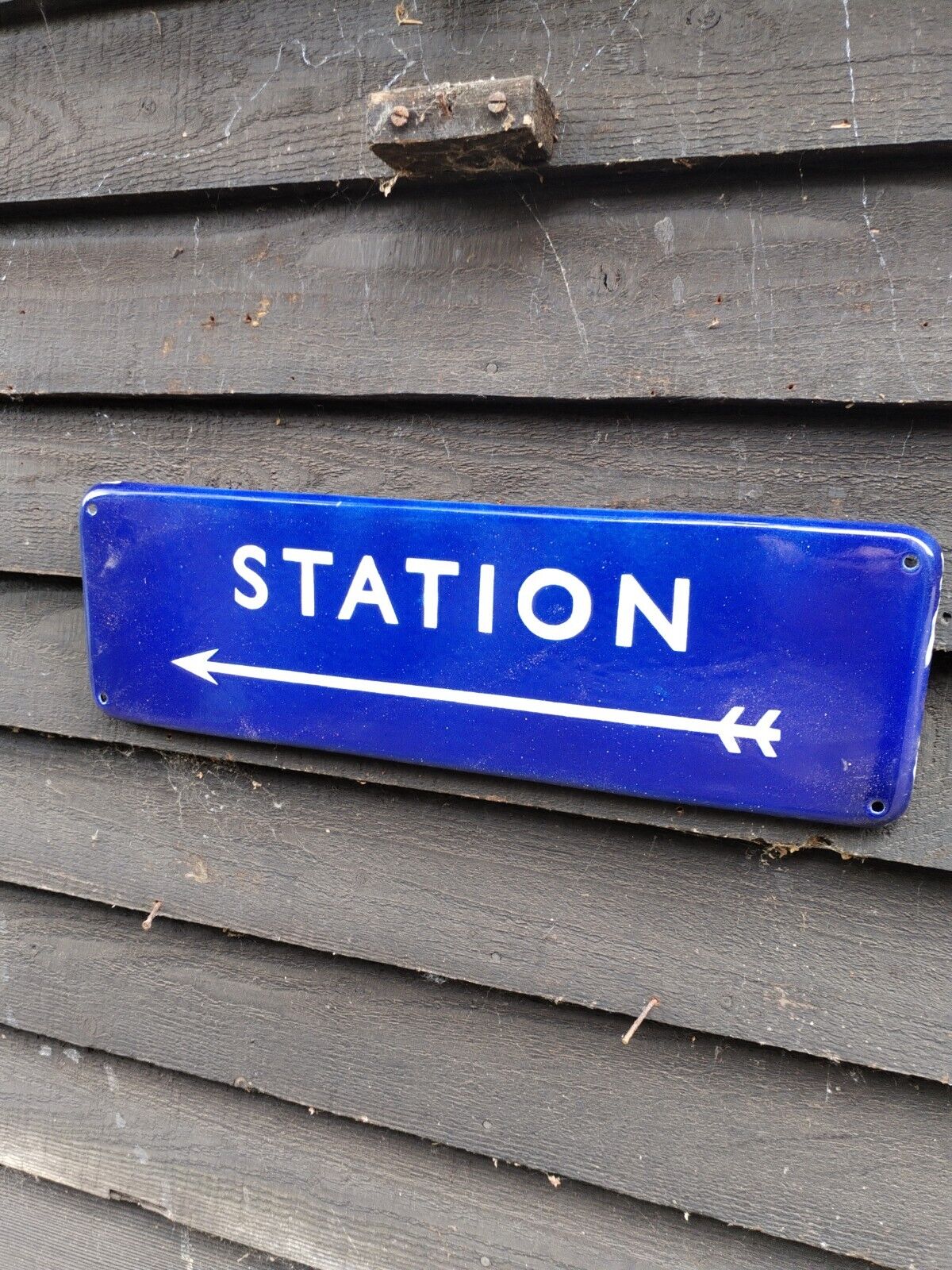BR STATION enamel sign British rail eastern station arrow railway train