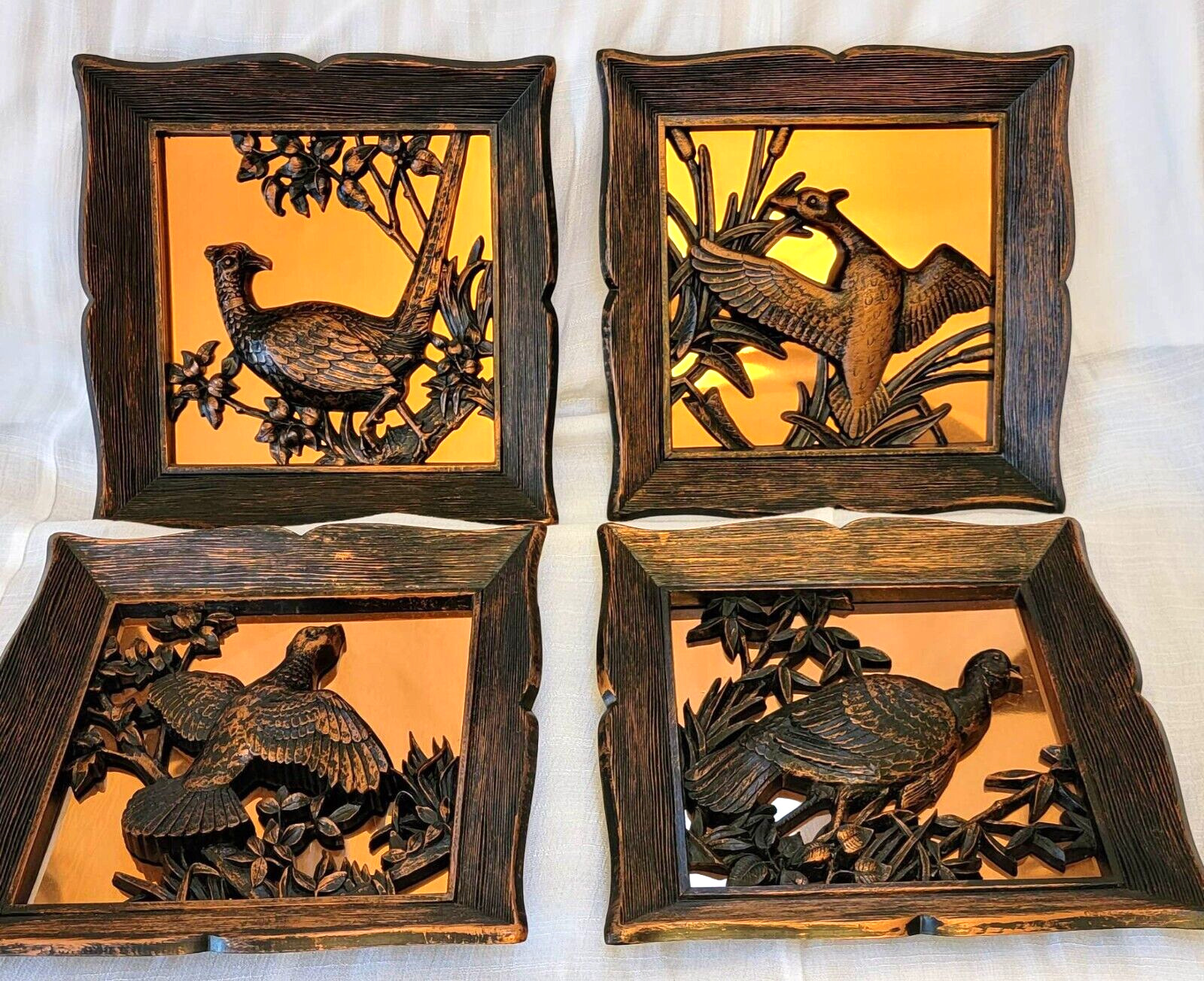 1963 Coppercraft Guild 3D Wall Art/Plaques Framed Set of 4 Vintage Collectable