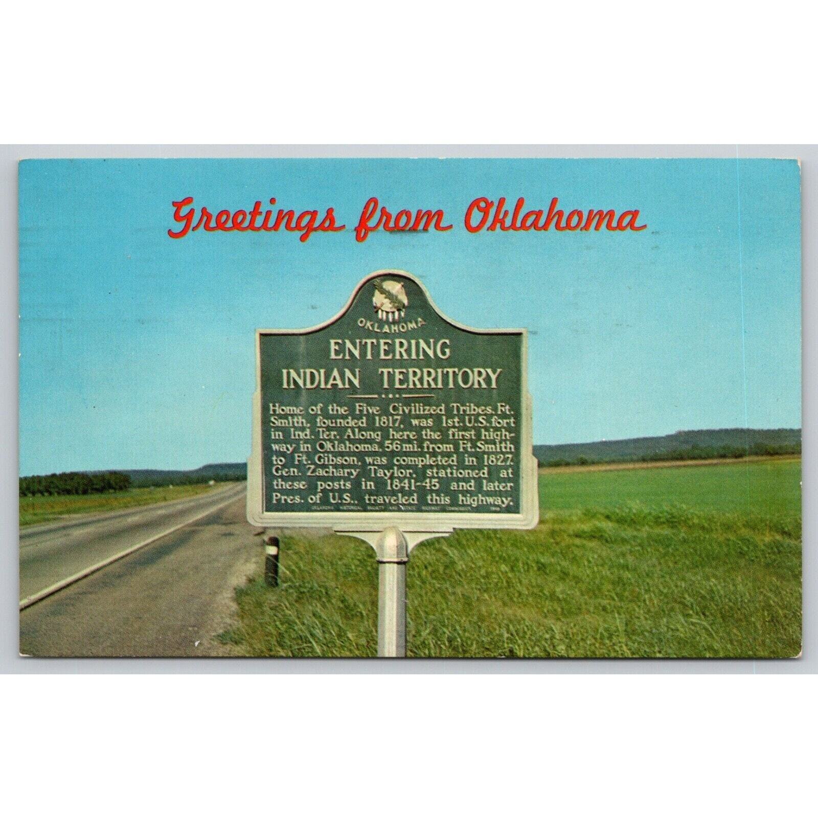 Postcard Greetings From Oklahoma Entering Indian Territory