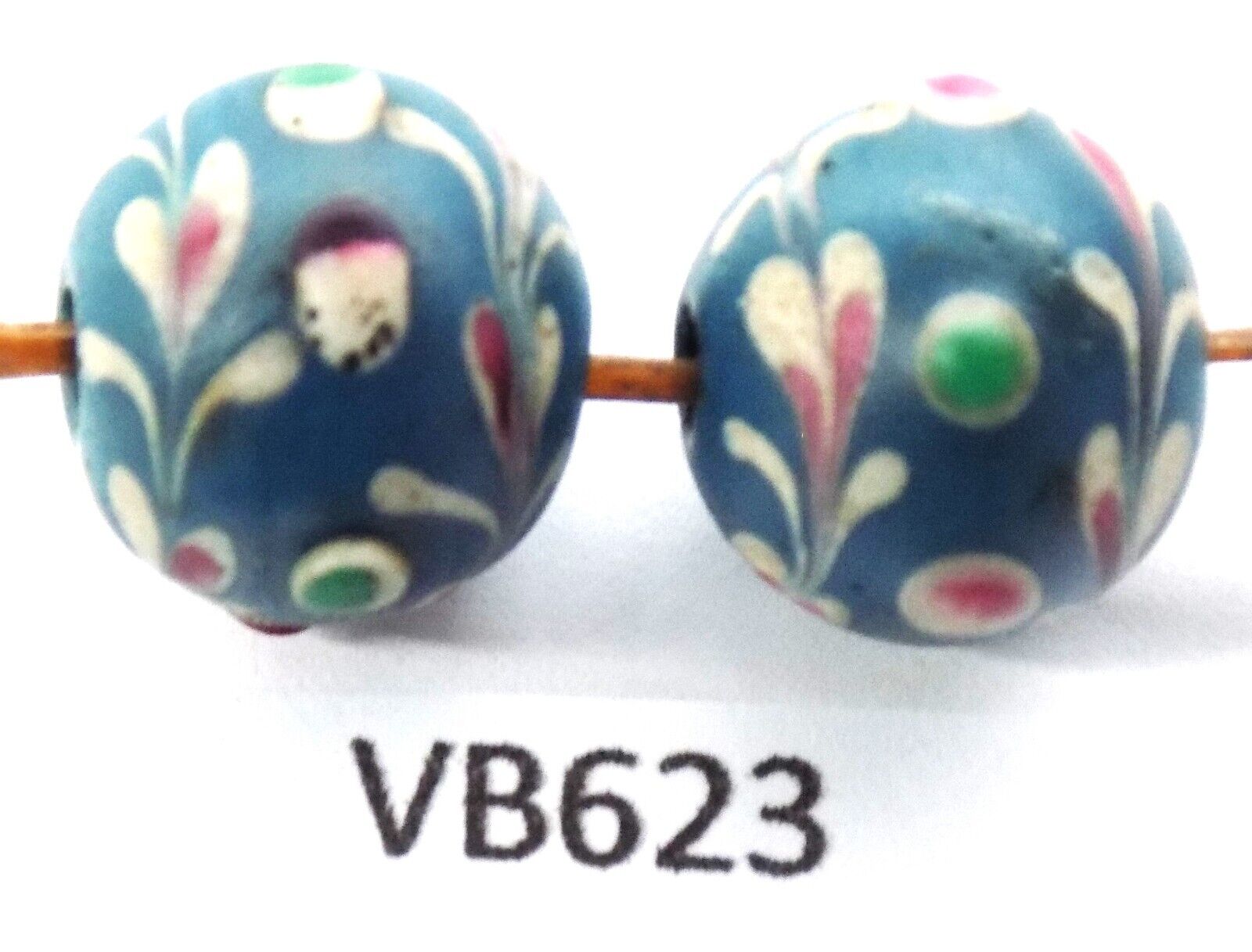 PAIR Antique Fancy Floral Lamp TURQUOISE Trade Beads African Estate VB623 Bg 70
