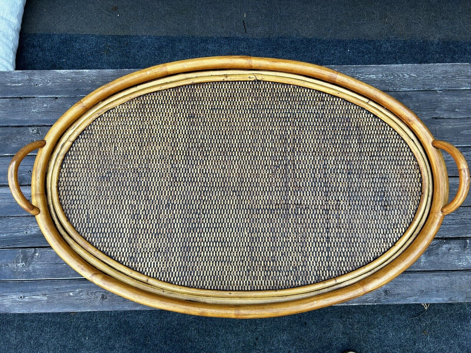 Mid 20th Century McGuire Bentwood Rattan Bamboo Tray- Mcm Charcuterie  XL