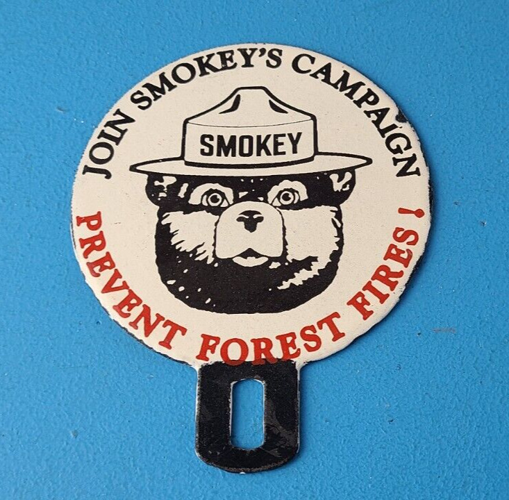 Vintage Smokey Bear Sign Topper - Gas Car Porcelain License Plate Topper