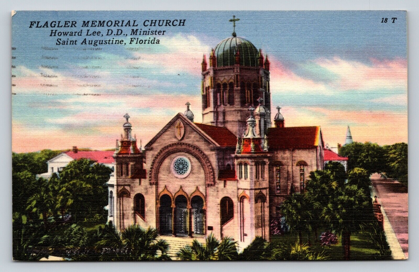 c1957 Flagler Memorial Church ST. AUGUSTINE FLORIDA VINTAGE Postcard Red 2c