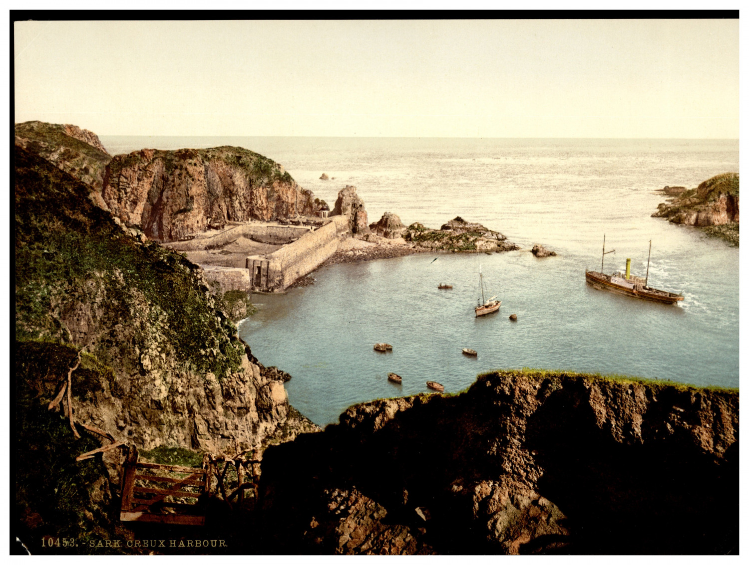 Channel Islands. Sark. Hollow Harbour.  Vintage Photochrome by P.Z, Photochrome Z