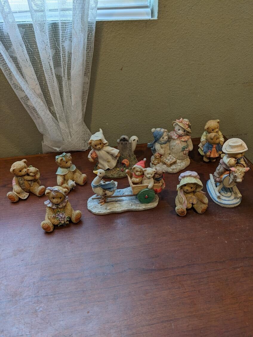 Cherished Teddies Bear Christmas Figurines Lot of 9, Vintage 1990\'s