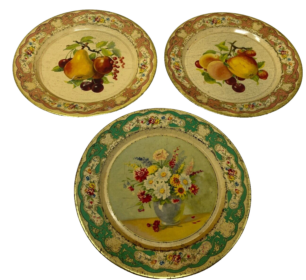 3 Vintage Decorative Tin Plates Platters Holland Daher Wall Decor