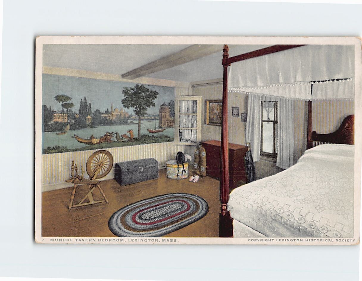 Postcard Munroe Tavern Bedroom Lexington Massachusetts USA