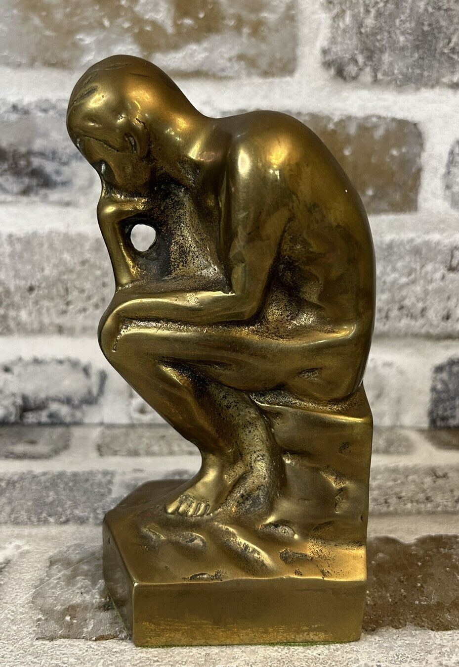 Vintage 1920\'s The Thinker Statue Made in Korea Brass/Bronze Bookend 6 1/2” Tall