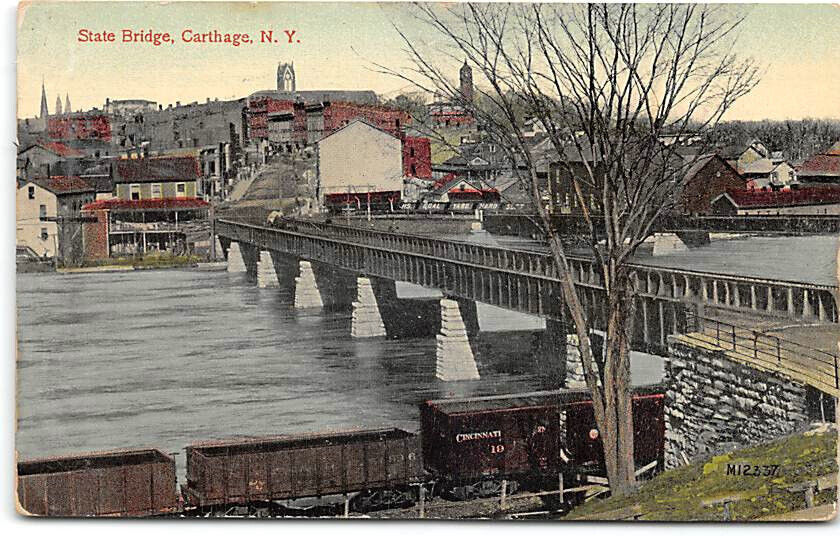 New York-NY-Carthage-State Bridge-Train-Posted 1914-Antique Postcard