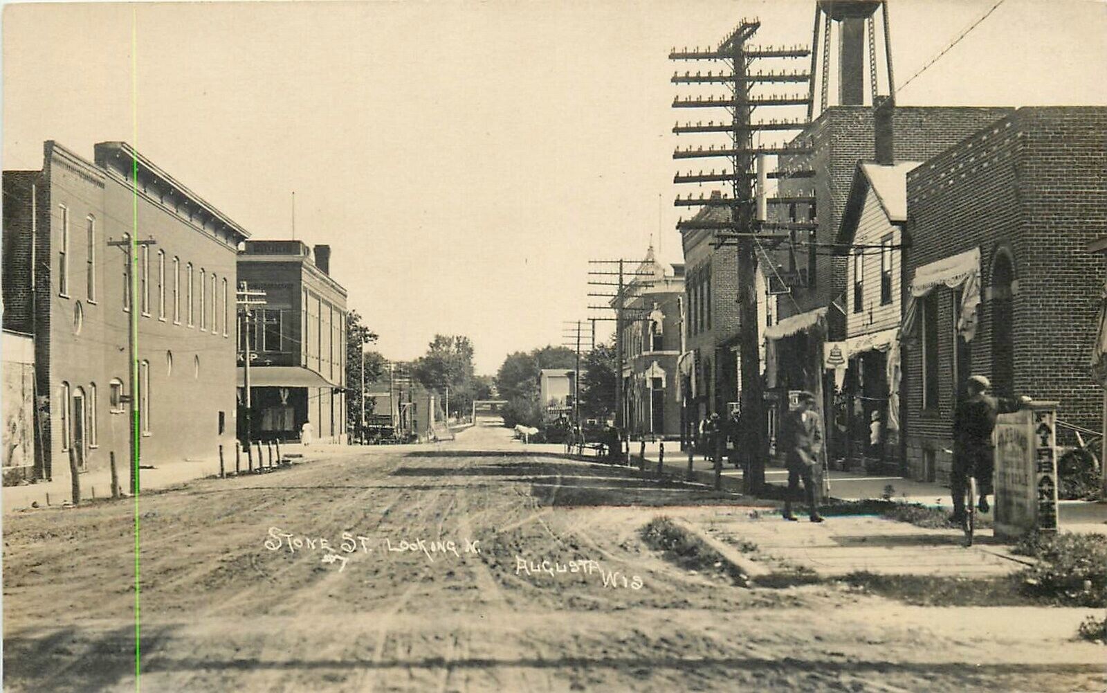 Postcard RPPC 1912 Wisconsin Augusta Stone Street Looking North WI24-3724
