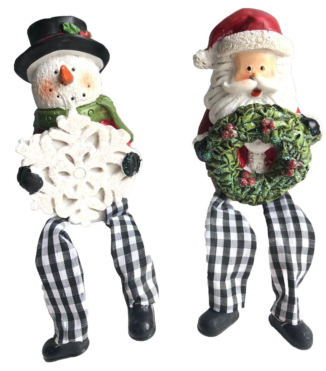Santa Claus & Snowman Shelf Sitter Small Decorative Holiday Accents Plaid Pants