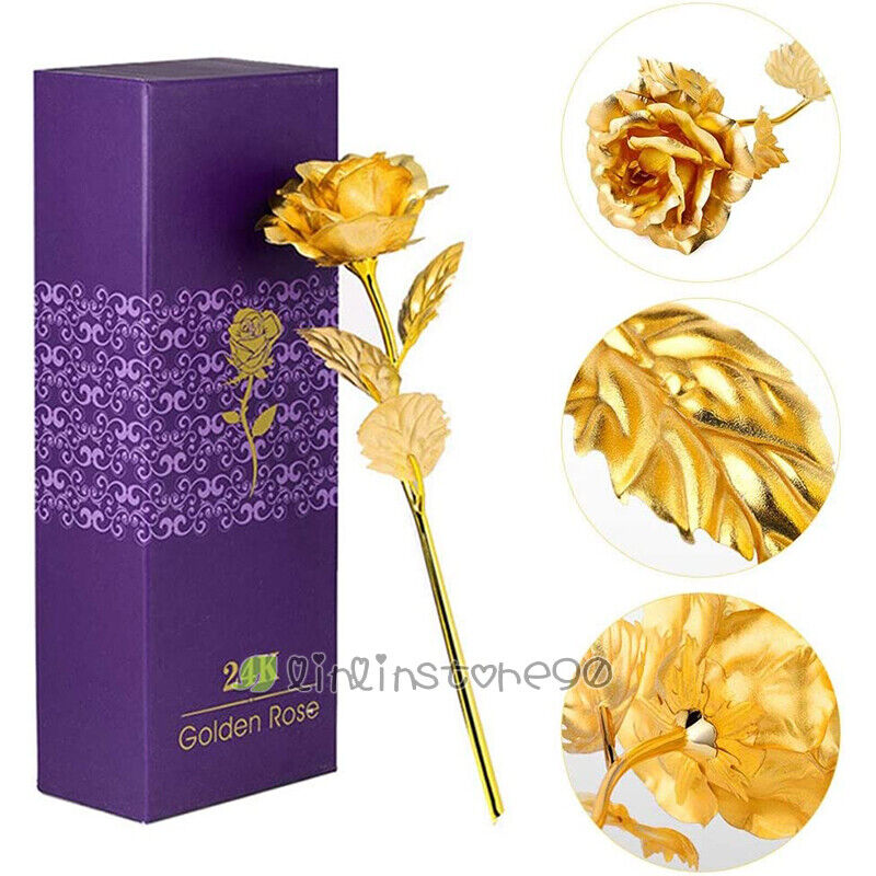 Eternal 24K Gold Dipped Handcrafted Real Artificial Rose in Beautiful w/Gift Box