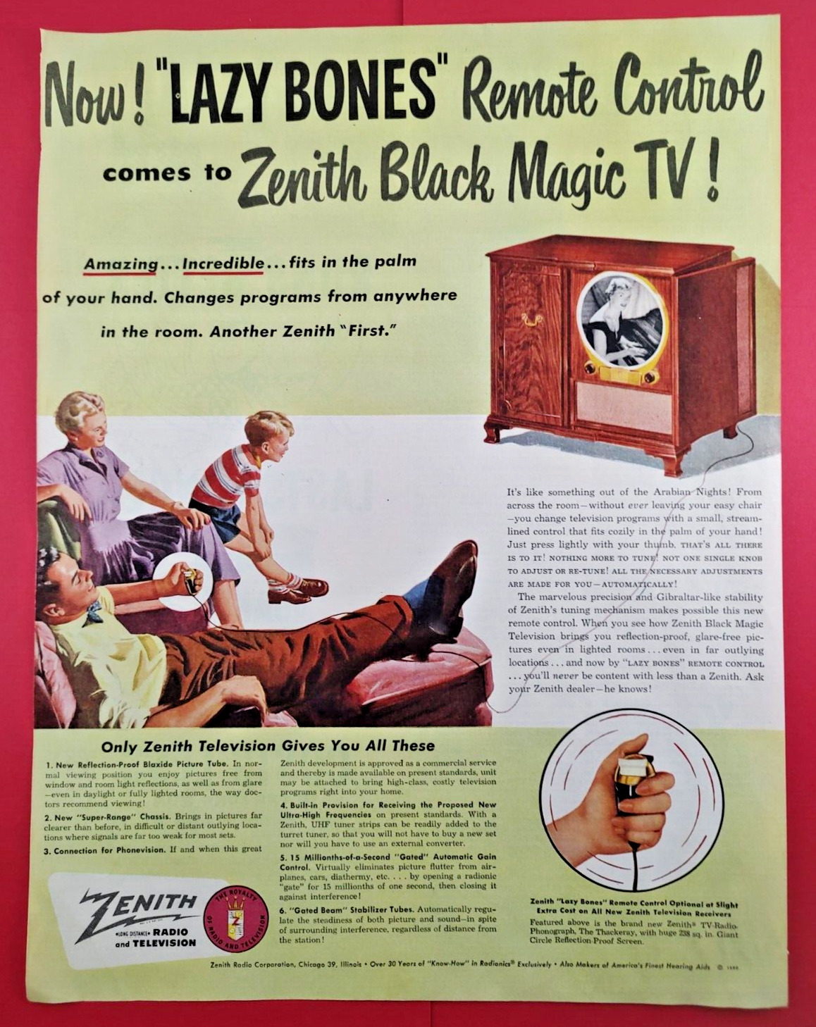 Zenith TV 1949 Print Ad \