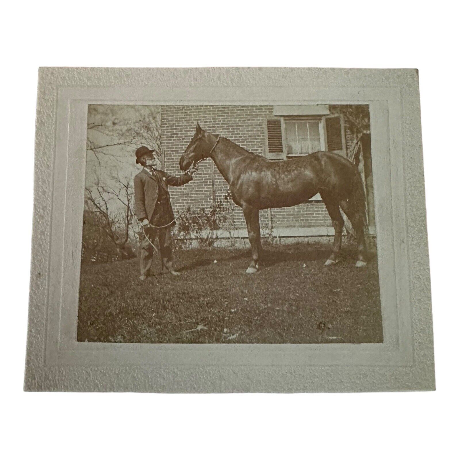 rare mounted photo 1898 man & horse early use of “SNAP SHOT” id’ed photographer