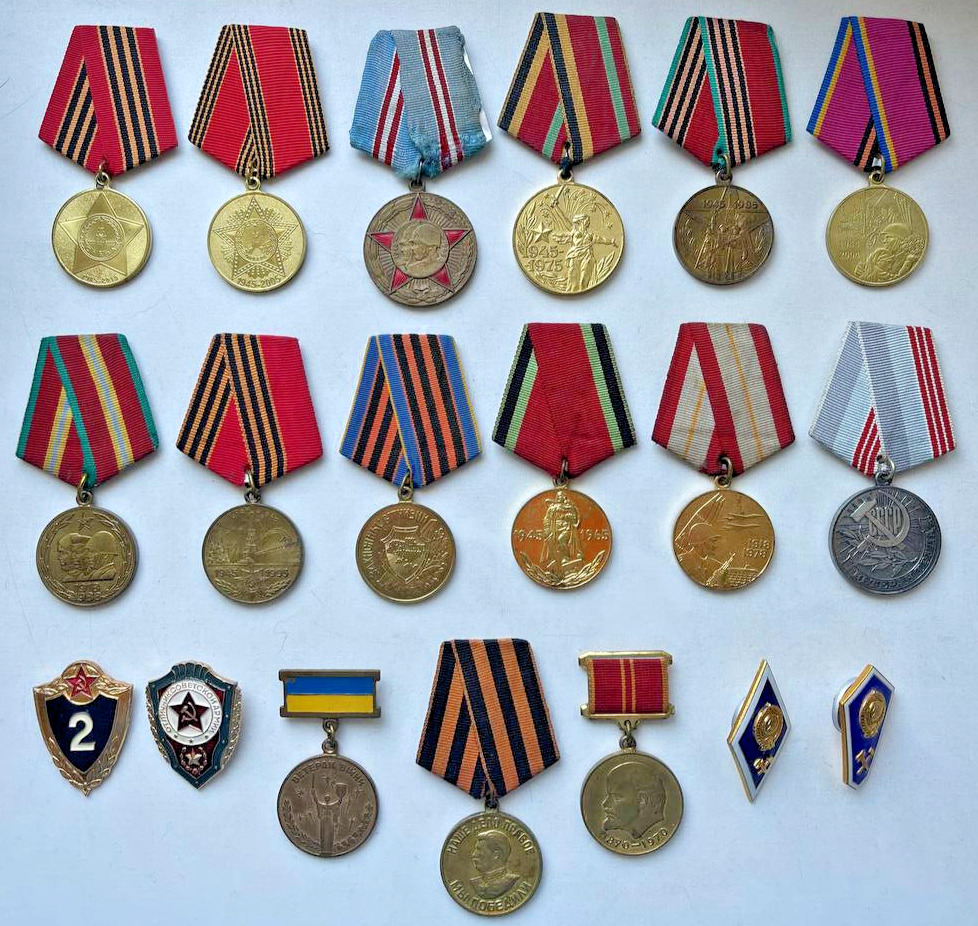 Vintage Soviet Union set of various awards and medals of the USSR 19 piec