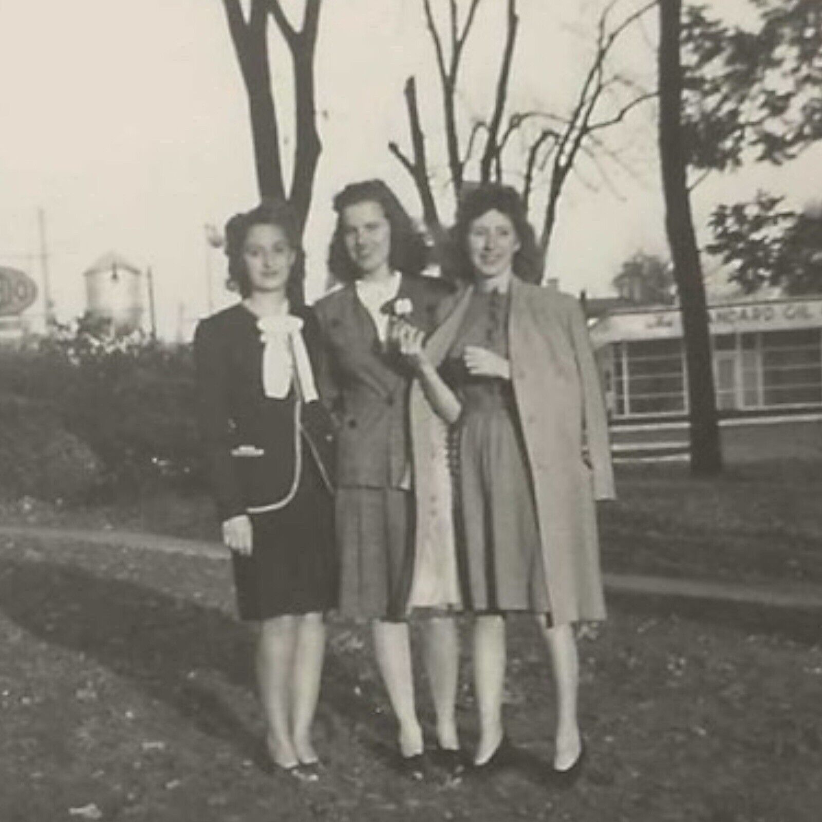 Vintage Snapshot Photo 1940s Three Women Photographers Shadow