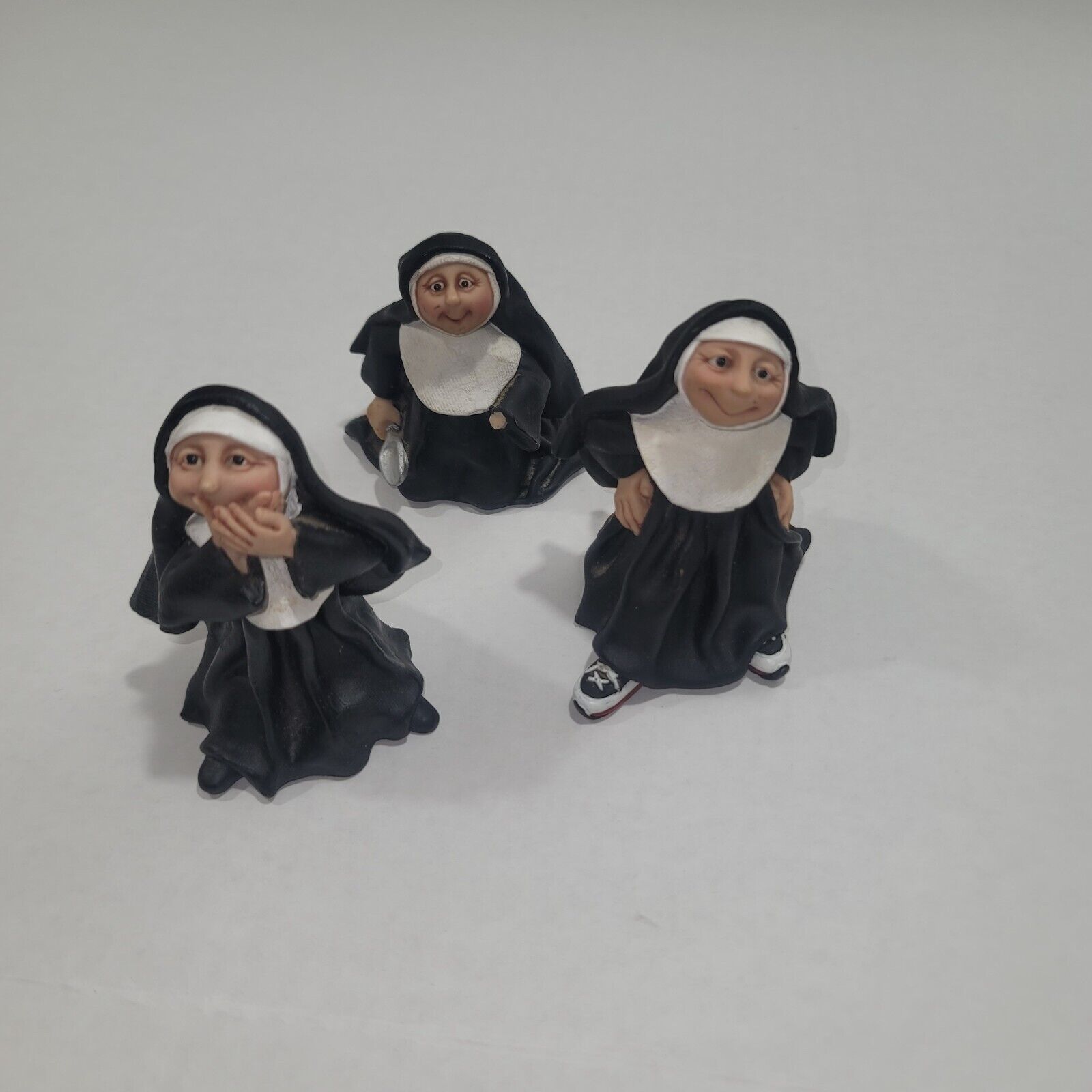 Lot of 3 Sister Folk Nun Figurine 1999 Maureen Carlson Resin Christian Figures 