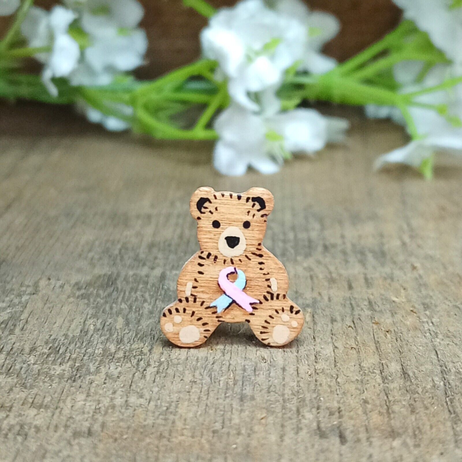 Tiny Baby Loss Awareness Ribbon Bear Pin Handmade Miscarriage Bereavement Gift