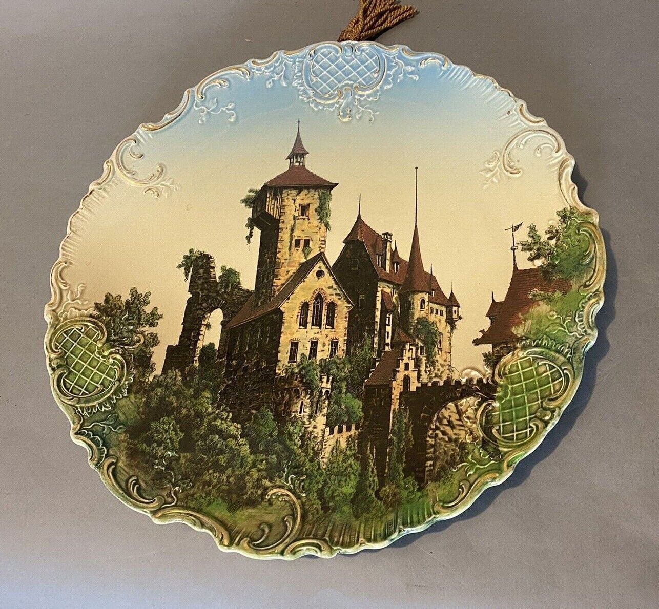 Antique Porcelain Wall Hanging Charger Scenic Plaque of an old Castle Landscape