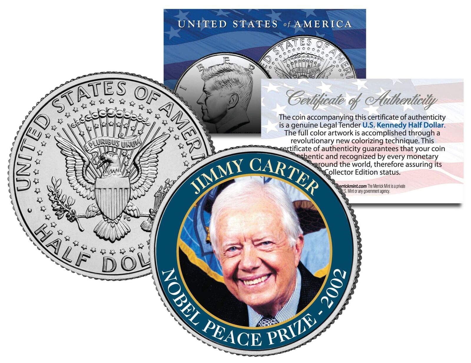 JIMMY CARTER * 2002 NOBEL PEACE PRIZE * Colorized JFK Half Dollar U.S. Coin