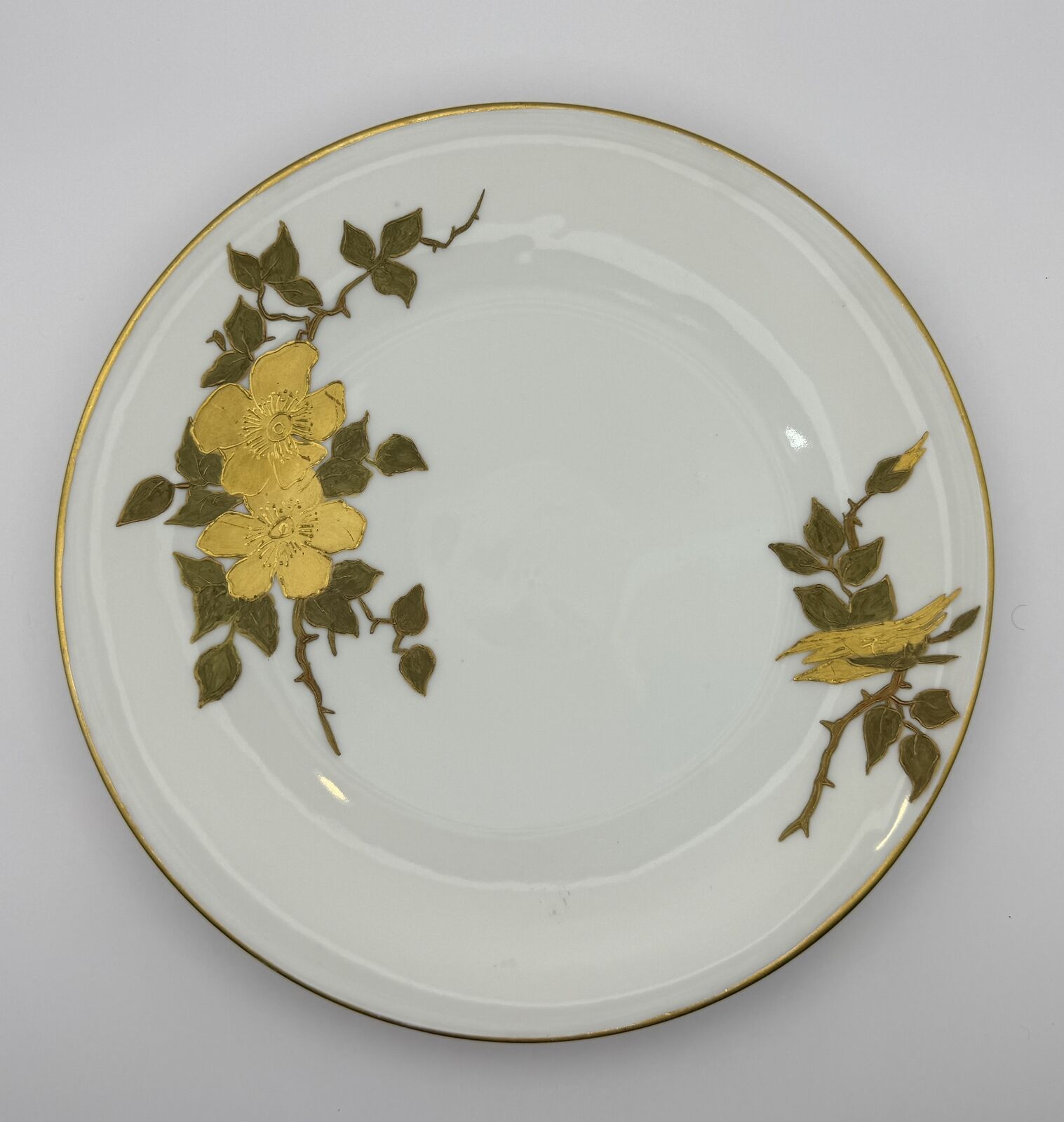 T&V Limoges Hand-Painted Plate with Gold Floral Design