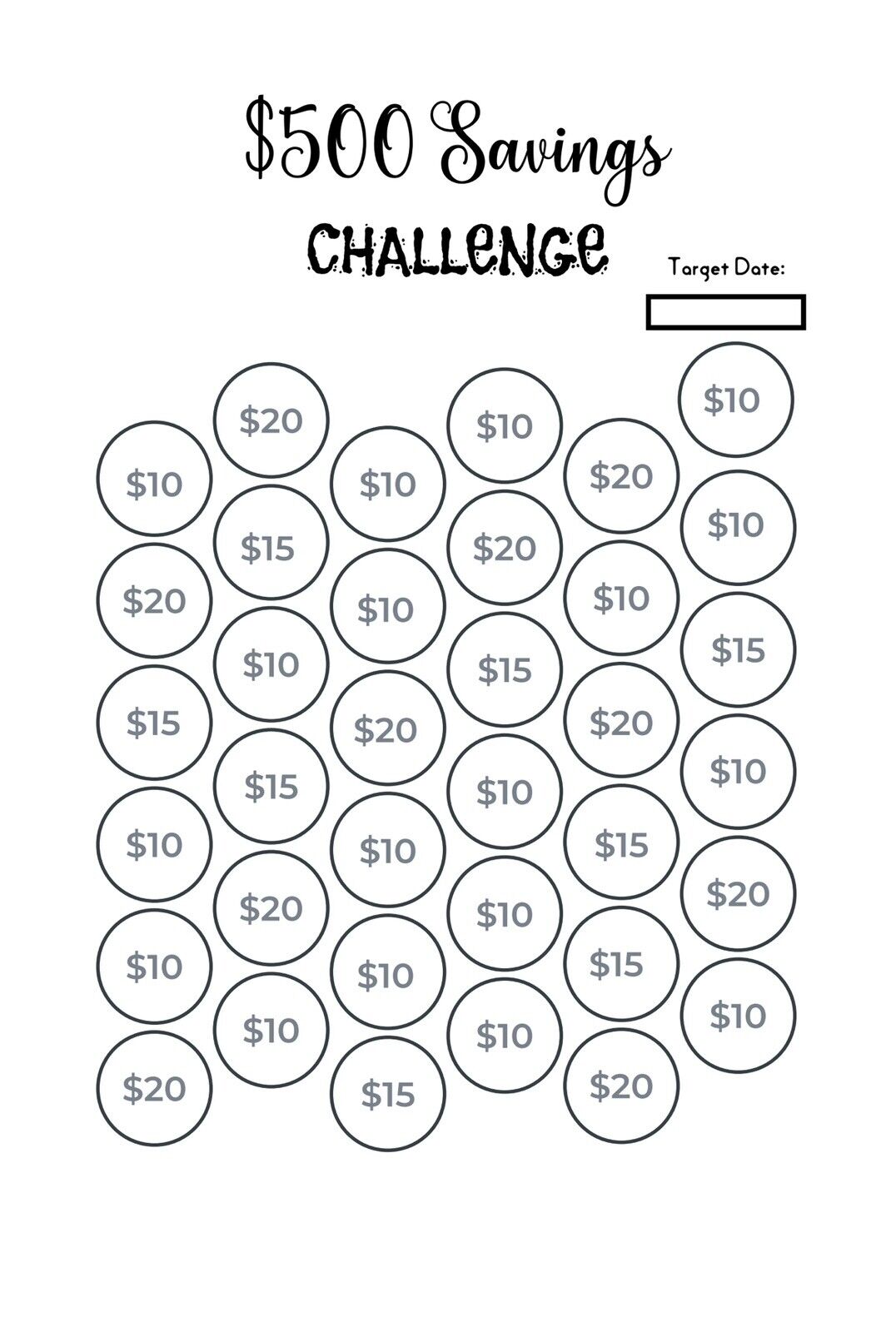 $500 Savings Challenges Coloring Saving Card Money cash 3 Sheets Organizer