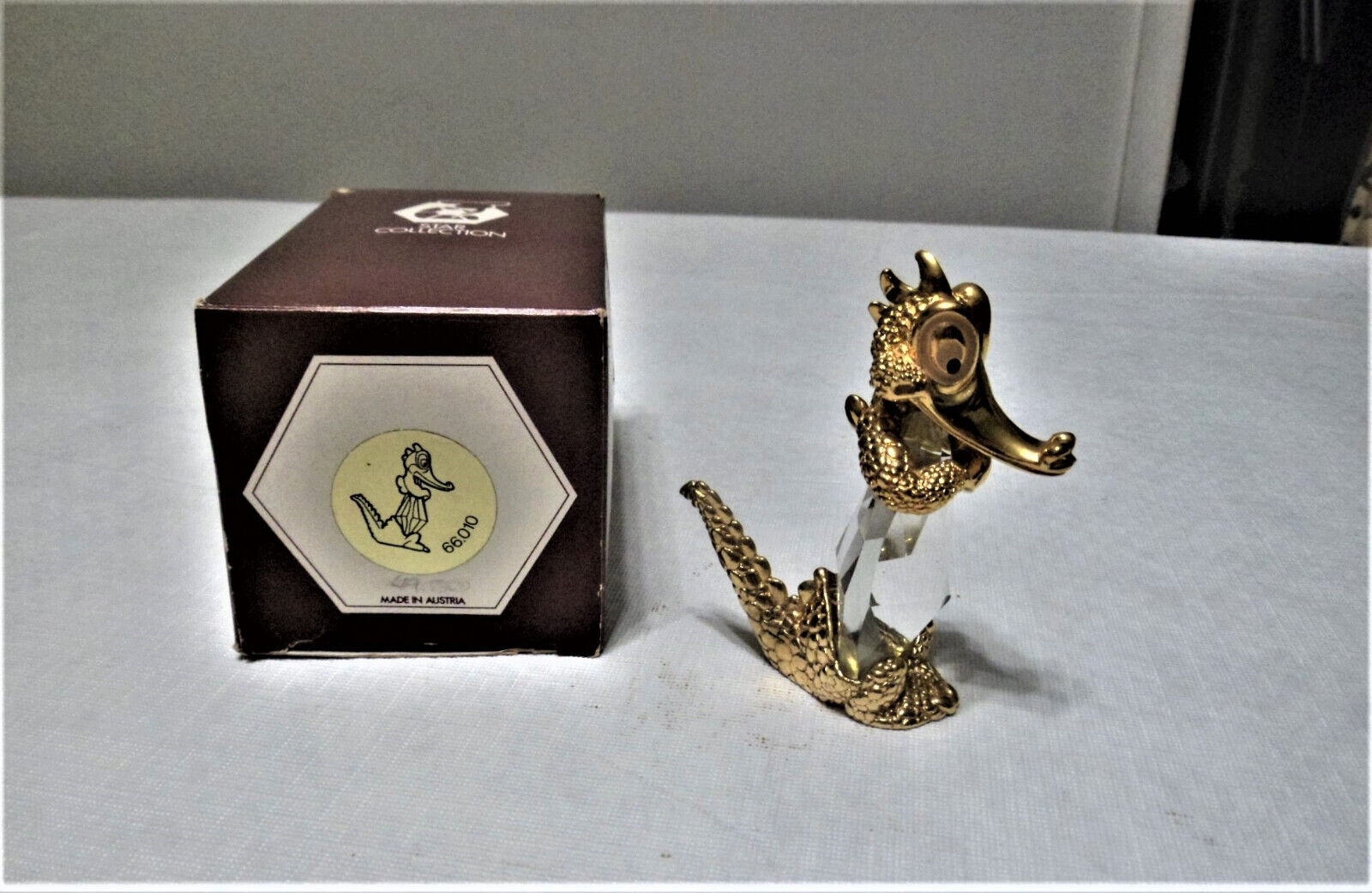 1980's Vintage Austria Star Collection Swarovski Crystal gold plated alligator