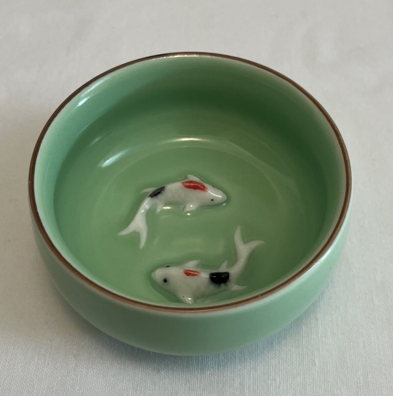 Hand Painted Tea Bowl With Koi Carp Fish