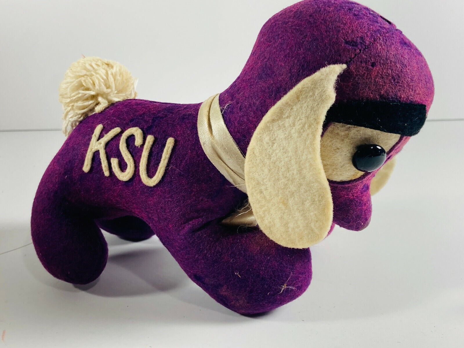 RARE Kansas State University KSU Collegiate Stuffed Animal Purple Dog 1920s 30s