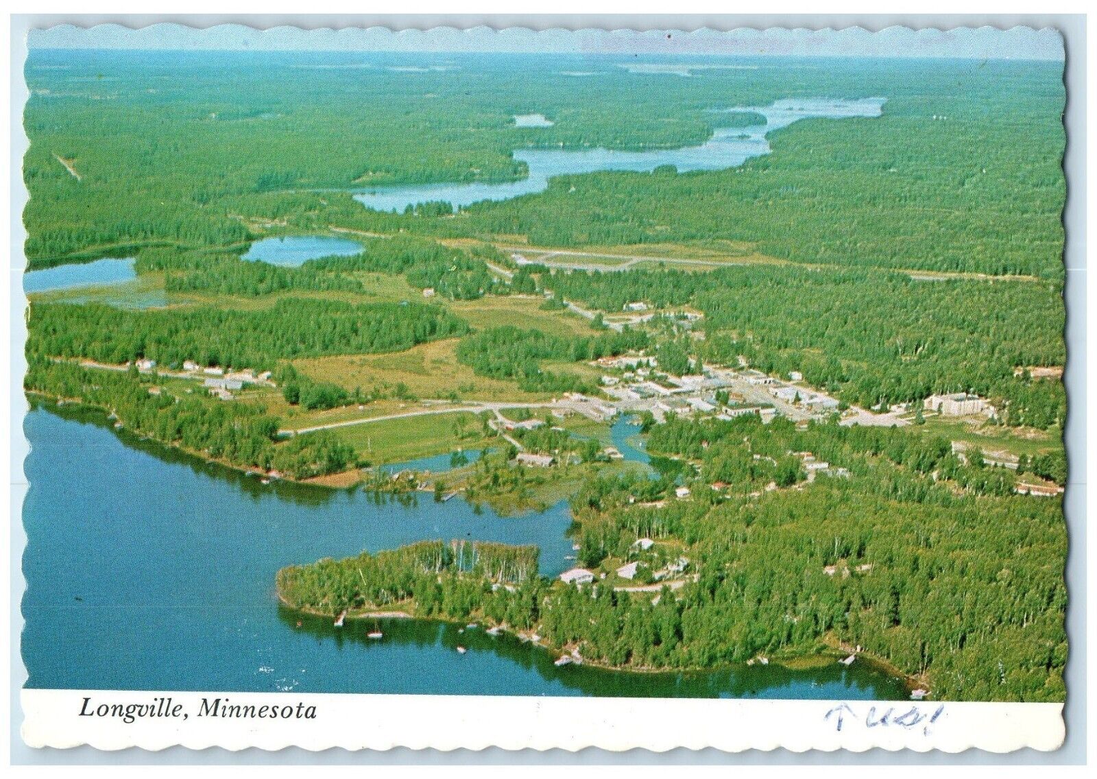 1974 Aerial View Foreground Long Lake Background Longville Minnesota MN Postcard