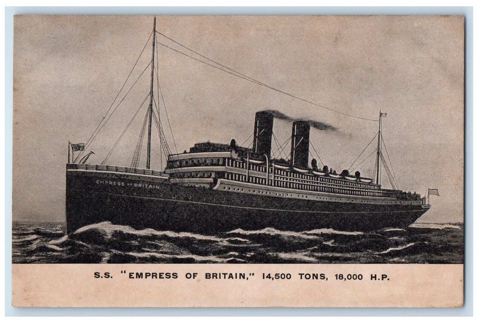c1910 S.S. Empress Britain Steamer Cruise Ferry Ship Vintage Antique Postcard