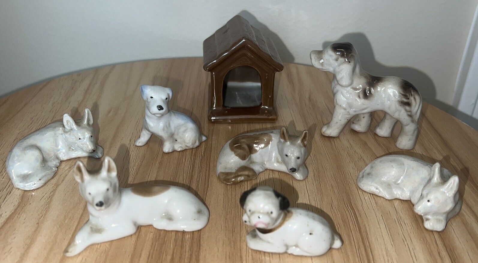 Vintage Ceramic Dog House & Miniature Dogs Mid Century RARE Japan Pug Shepherd