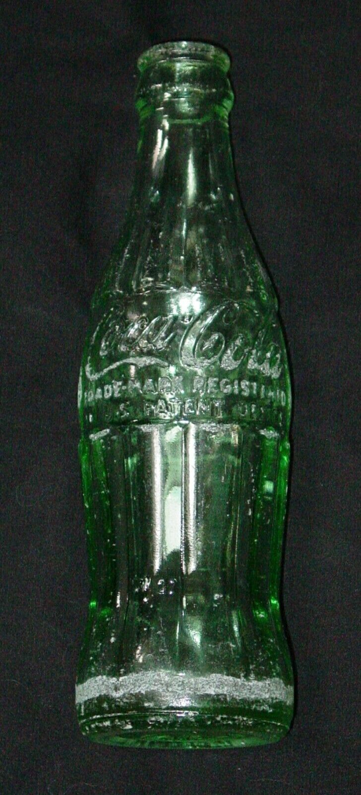 1957 VINTAGE COCA-COLA EMBOSSED GREEN BOTTLE-BAKERSFIELD, CA - 6 oz