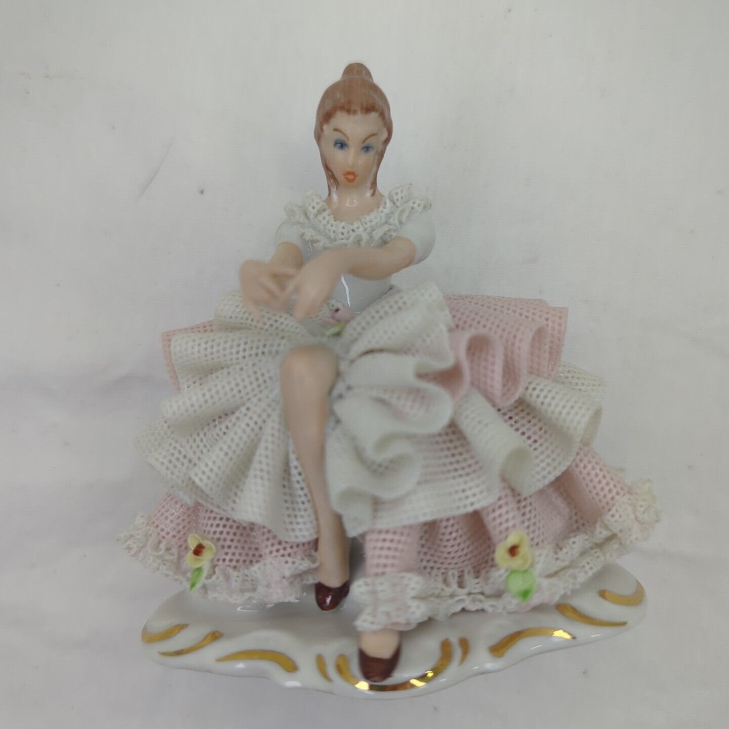 Dresden Sandizell Porcelain Pink Lace Lady Girl West Germany Vintage  Antique